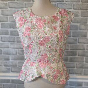 Handmade Embroidered Lace Organza Peplum Blouse Top Cottage Feminine Romantic S